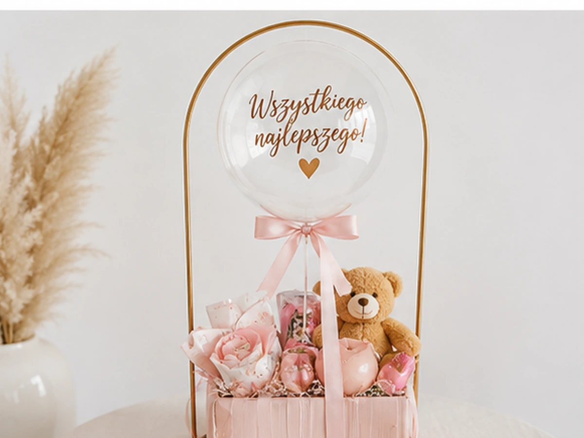 Mini stand prezentowy — przykładowa dekoracja balonowa