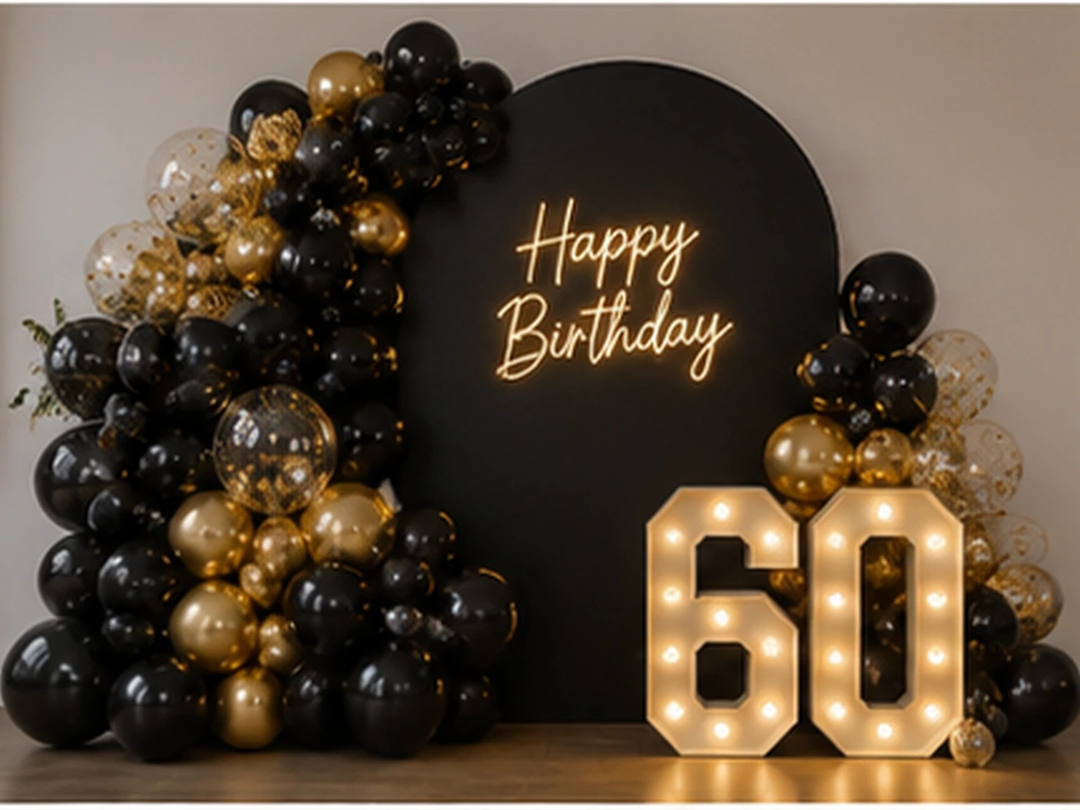 60. Black & Gold — przykładowa dekoracja balonowa
