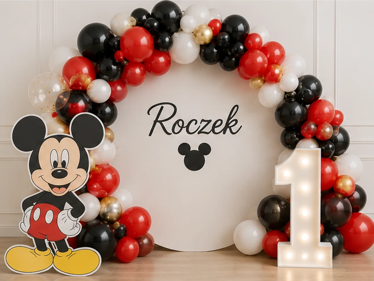 Roczek Myszka Mickey — przykładowa dekoracja balonowa