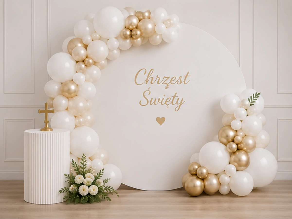 Chrzest minimalistyczny — przykładowa dekoracja balonowa