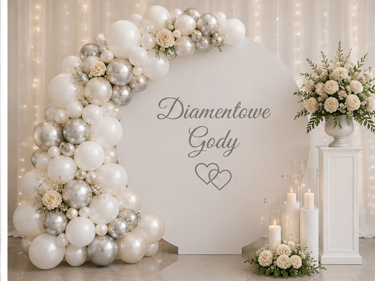 Diamentowe gody Classic — przykładowa dekoracja balonowa
