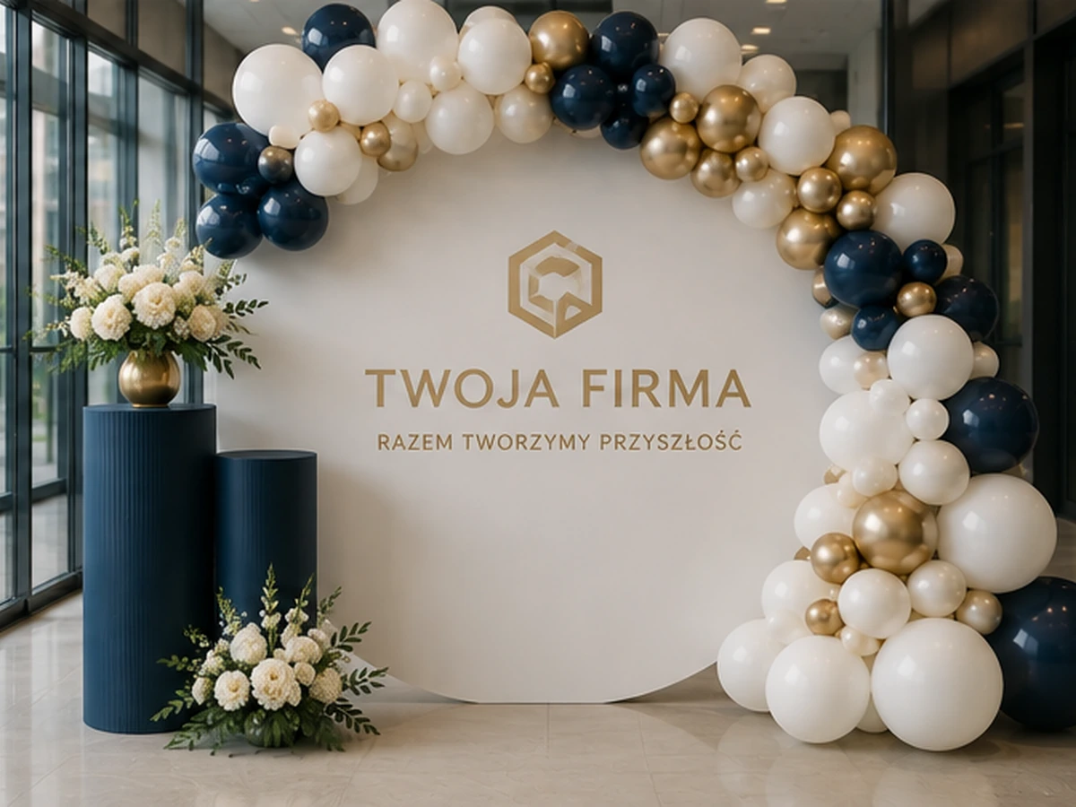 Ścianka z logo firmy — przykładowa dekoracja balonowa