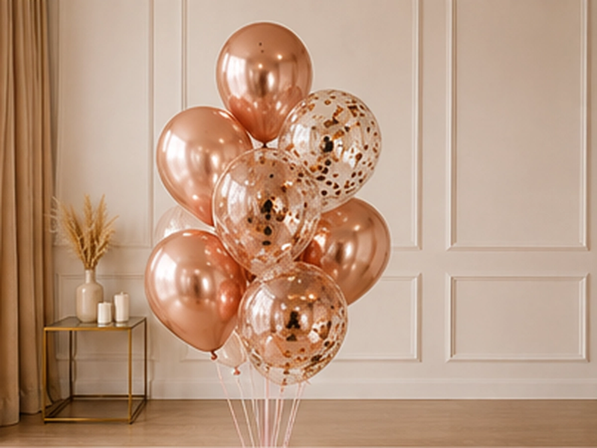 Pęk helowy Rose Gold — przykładowa dekoracja balonowa
