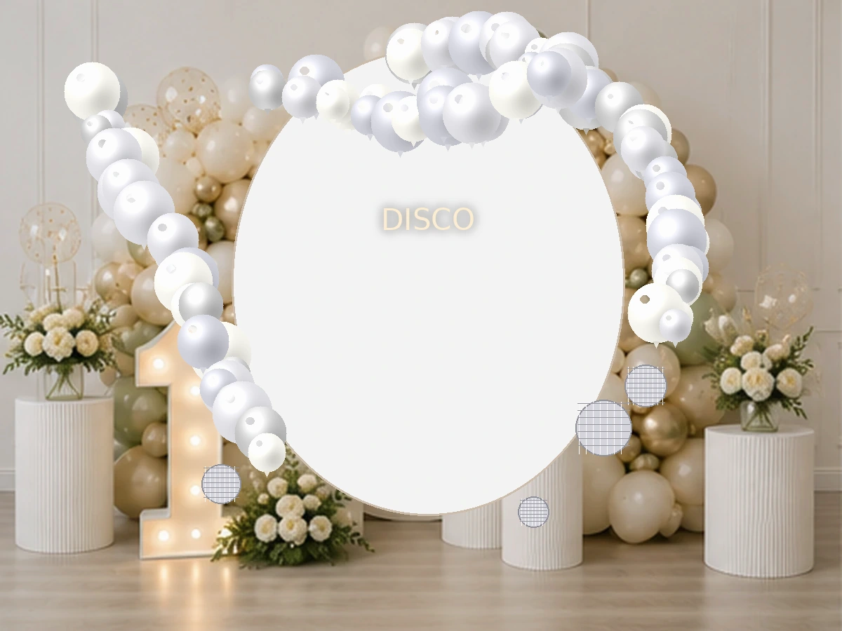 Urodziny Disco Silver — przykładowa dekoracja balonowa