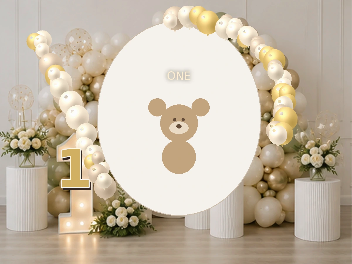 Roczek Teddy Beige — przykładowa dekoracja balonowa